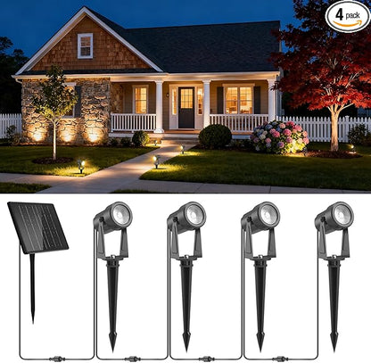 ZYAN Solar Landscape Spotlights, Separate Monocrystalline Panels & USB-C Powered 5400mAh Auto On Off Dusk to Dawn, Outdoor IP65 Waterproof, Warm White for Yard Path Patio (100 Lumens × 4 Pack)