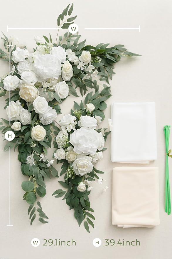 Artificial Flowers Wedding Arch Kit, 4 Piece Set, White and Sage Green