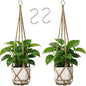 YIBOT Macrame Plant Hanger Indoor Set of 2 with 2 S Hooks, Indoor Outdoor Hanging Planter for Plants Holder with Decorative No Tassels, Boho Home Decor, 35 Inch, Brown (Pots Not Included)