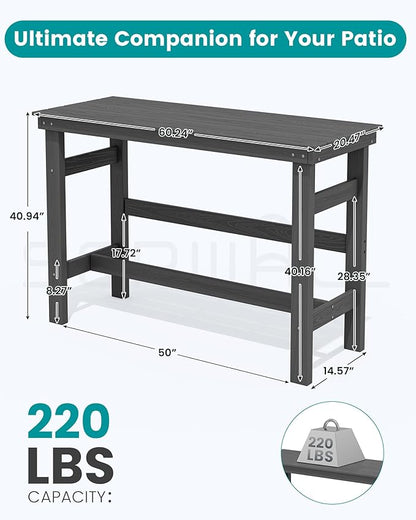 SERWALL 41" Outdoor Bar Table, All Weather HDPE Patio Bar Counter Height Table, Rectangle Patio Bar Table for Outside, Garden, Backyard, Balcony, Poolside, Grey
