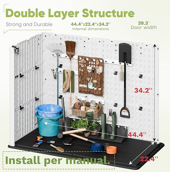 Storage Shed, 26 Cu Ft White Resin Cabinet with Magnetic Door Closure