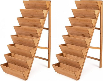 Giantex 8-Tier Wooden Vertical Raised Garden Bed Set of 2, Freestanding Plant Stand with Legs for Herbs Vegetables Fruits, Indoor Outdoor Tiered Wood Planter Box Flower Rack for Patio, Balcony & Yard