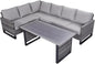 Belord Outdoor Sectional Sofa 6 Seater L Shaped Couch Wicker Patio Conversation Furniture Set with Tree-Grain Finish Metal Dining Table, Rattan Outdoor Furniture with Removable Washable Cushion Blue