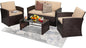 4-Piece Patio Furniture Set, Wicker Outdoor Rattan Sectional Sofa with Cushions and Glass Table, All-Weather Outdoor Conversation Set, Ideal for Garden, Porch, Backyard, Beige