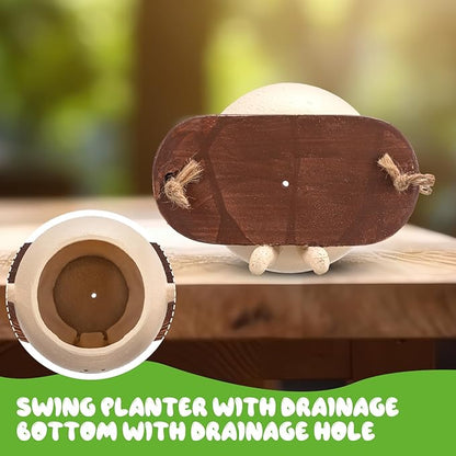 Domensi 2 Pcs Swing Hanging Planter Cute Smile Flower Face Pot Indoor Outdoor Pots for Succulent String of Pearls Plants Plant Ideal Gifts for Christmas Birthday(Swing Spherical,Medium)