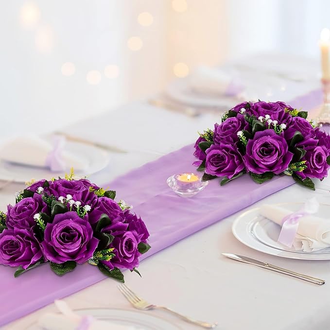 Artificial Flower Balls, 10 Pcs Purple Silk Rose Centerpieces