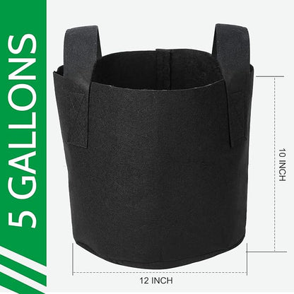 JERIA 12-Pack 5 Gallon Grow Bags, 300G Thickened Nonwoven Garden Pots,Heavy Duty Fabric Pots with Reinforced Handles