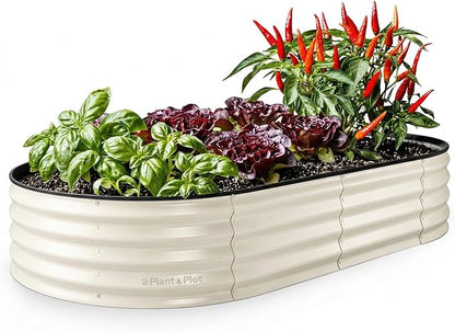 Plant & Plot Galvanized Raised Garden Beds Outdoor // 6×3×1 ft Planter Raised Beds for Gardening, Vegetables, Flowers // Large Metal Garden Box // Patented Tool-Free Design (White)