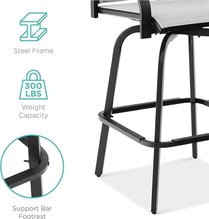 Best Choice Products Set of 2 Swivel Barstools, Bar Height Outdoor Chairs, 360 Rotating Patio Bar Stools w/All-Weather Mesh, 300lb Capacity - Gray