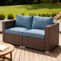 Wisteria Lane Patio Furniture Set, 2 Pieces Wicker Outdoor Furniture Patio Couch with Washable Cushions, Oversized Outdoor Sectional for Garden, Poolside, Backyard, Blue