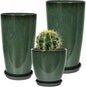 24/21/12 Inch Large Plastic Planter, Lightweight Ceramic-Look Tall Planters with Drain Hole & Saucers, Tall Plastic Planters for Porch, Garden, Patio, Balcony(Dark Green)