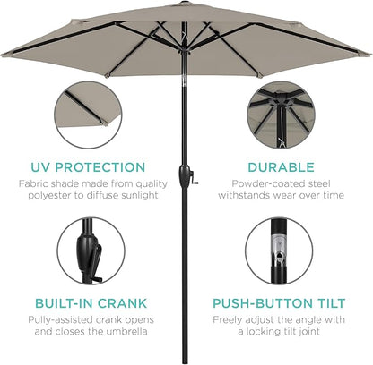Best Choice Products 7.5ft Heavy-Duty Round Outdoor Market Table Patio Umbrella w/Steel Pole, Push Button Tilt, Easy Crank Lift - Beige