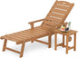 LUE BONA Chaise Lounge Chair with Table, 2-Piece, HDPS Chaise Lounger, 5 Positions Adjustable Lounge Chairs, Pool Lounge Chair with Wheels for Poolside, Backyard, Teak Color