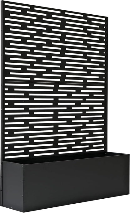 Oakland Living 6 ft. X 4 ft. Black Freestanding Metal Privacy Screen Room Divider with Flower Box