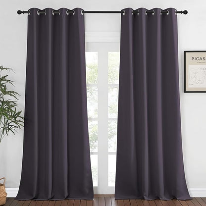 NICETOWN Blackout Window Curtain 90 inch Length - Room Darkening Thermal Insulated Grommet Large Window Treatment Light Blocking for Bedroom/Doorway (Greyish Purple, 1 Panel, W52 x L90)