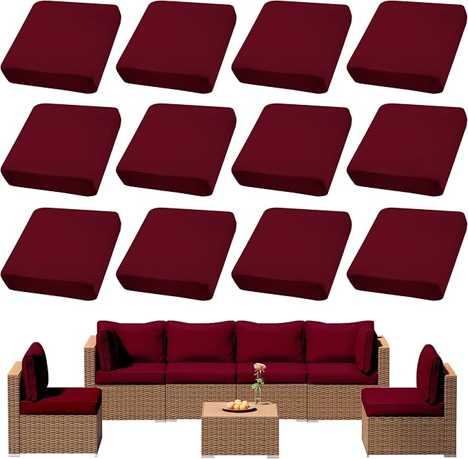 Cushion Covers, 12-Pack Stretch Fit Outdoor Cushion Covers in Claret