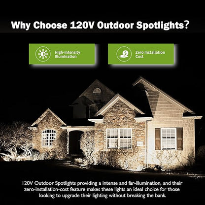 Outdoor Spotlight Cool White 6000K, 10W LED Spot Lights Outdoor for Yard Garden Tree, 120V Plug in Landscape Lighting with IP65 Waterproof for Halloween Christmas Decor, 4 Pack