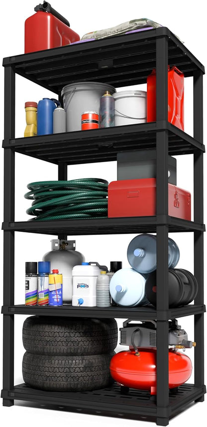 IRIS USA 5-Shelf Extra Heavy Duty Deep Plastic Storage Shelves, 1000lb Capacity, 75" H x 36" W x 24" D, Large Modular Shelving Unit Storage Organizer for Garage, Home, Warehouse & Gym, Rack - Black