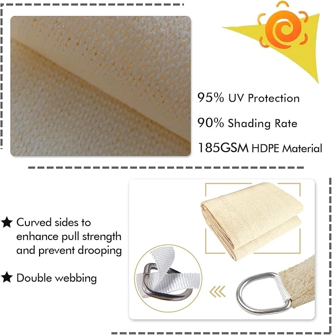 KANAGAWA 24'X24' Cream Custom Size Sun Shade Sail Square UV Block Canopy Cover for Patio Backyard Lawn Garden Outdoor (Customized Available)
