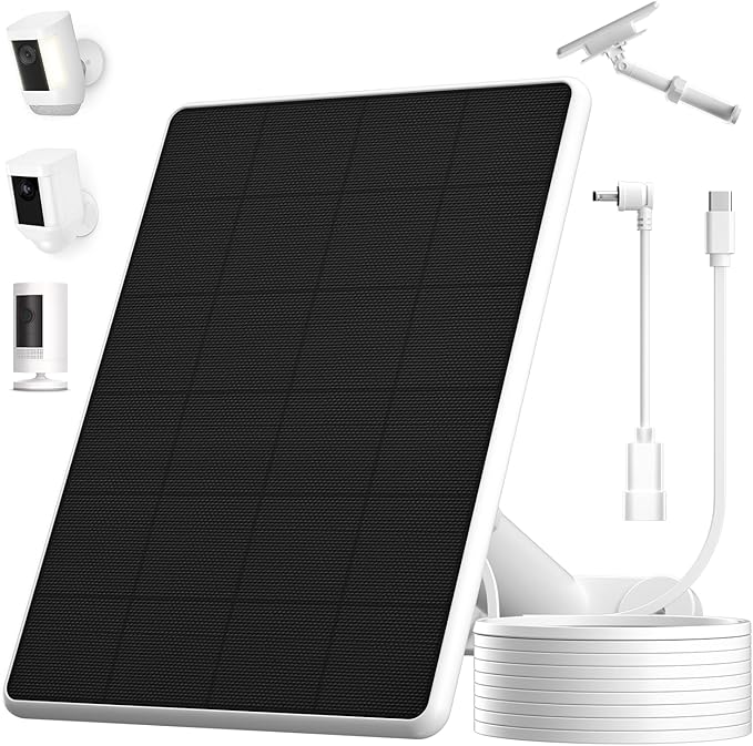 6W Solar Panel for Ring Spotlight Cam Battery & Stick Up Cam Battery, High-Efficiency Solar Charger with 360° Adjustable Retractable Bracket & 10ft Cable