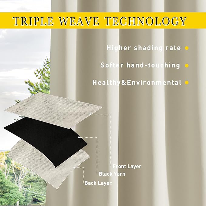 NICETOWN 2 Panels Outdoor Curtains for Patio Waterproof & Windproof, Thermal Insulated Top & Bottom Grommet & Back Tab Light Block Outdoor Drapes with Bouns Rope for Fixed, Beige, W84 x L84