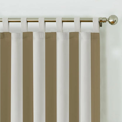 Elrene Home Fashions Highland Stripe Indoor/Outdoor Curtain Panel, 50 inches X 108 inches, Natural