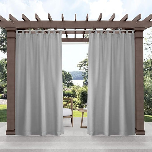 Exclusive Home Cabana Solid Indoor/Outdoor Light Filtering Hook-and-Loop Tab Top Curtain Panel Pair, 54"x144", Cloud Grey