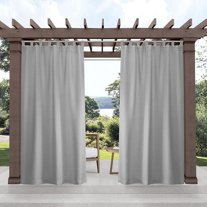 Exclusive Home Cabana Solid Indoor/Outdoor Light Filtering Hook-and-Loop Tab Top Curtain Panel Pair, 54"x132", Cloud Grey