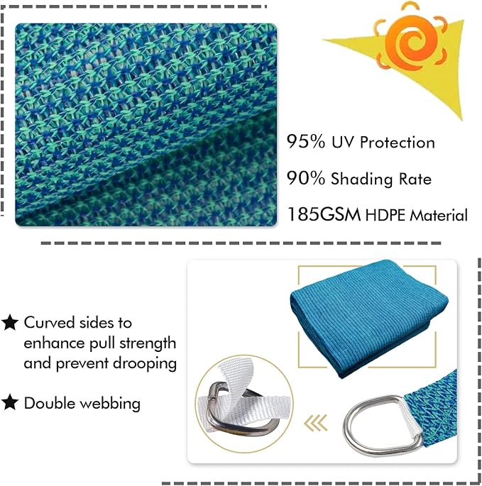 KANAGAWA 23'X24' Turquoise Mix Custom Size Sun Shade Sail Rectangle UV Block Canopy Cover for Patio Backyard Lawn Garden Outdoor (Customized Available)