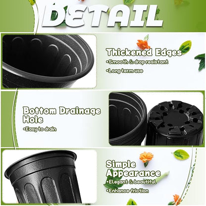OJYUDD 60 Pack 1 Gallon Flexible Plant Nursery Pots,Thickened Soft Plastic Seed Starting Pots,Plastic Plant Container with Hole for Flower Seedling,Succulents,Cuttings,Transplanting(Black)
