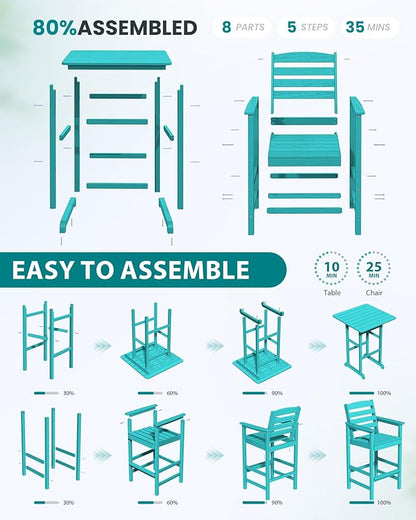 SERWALL 5 Pieces Adirondack Bar Chairs Set, Aruba