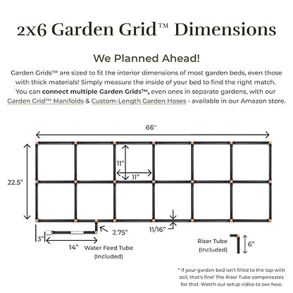 Garden Grid Watering System | Raised Garden Bed Drip Irrigation System – But Better | Pre-Assembled, Waters Every Plant Evenly, 1-Minute Setup | Square Foot Gardening Grid | US-Made (Standard, 2x6)
