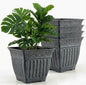 18'' Large Square Planter for Plants - 4 Pack Imitation Cement Plastic Flower Pots with Drainage Holes & 2cm Raised Base, 14 Gal Decorative Stone Like Garden Pot, Retro Plant Container