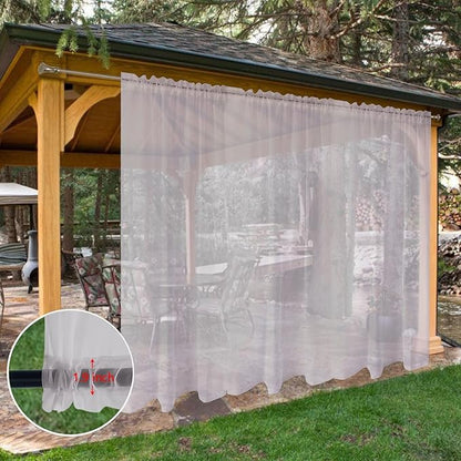 SpaceDresser Waterproof Outdoor Sheer Curtains for Patio - 2 Panels Rod Pocket Indoor Voile Sheer Curtain for Living Room,100W x 96L inch, Silver Grey