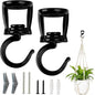 Mkono Ceiling Hooks for Hanging Plants, Heavy Duty Metal Plant Hanger for Drop Ceiling, Swag Hook for Hanging Planters, Lights, Birdfeeders, Indoor Outdoor Decorative Screw-in Hooks (Black 2 Pack)