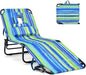 GYMAX Tanning Chair, 350lbs Beach Lounge Chair with Face Hole, Washable Pillow & Carry Strap, Adjustable Folding Chaise Lounge, Layout Chair for Outside, Patio, Poolside, Lawn (1, Stripe)