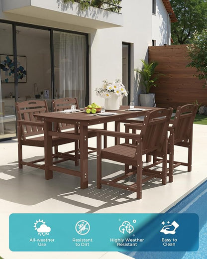 Ciokea HDPE Outdoor Patio Dining Chairs Set of 2, All-Weather Porch Chair with Wide Seat, Durable Outdoor Furniture for Backyard, Garden, Lawn & Poolside, Brown
