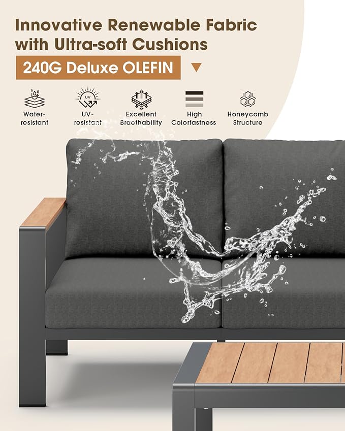Aluminum Outdoor Patio Furniture Set 6 Seats, Outdoor Sectional Corner Sofa Set, Patio Conversation Sets with Washable Cushions & Coffee Table, Patio Furniture for Backyard, Porch, Graphite