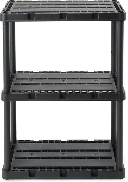 Gracious Living 4 Pack Light Duty Storage Shelves, Knect-A-Shelf 3-Shelf Ventilated Shelving Rack Organizer for Home, Garage, Basement, Laundry, Black