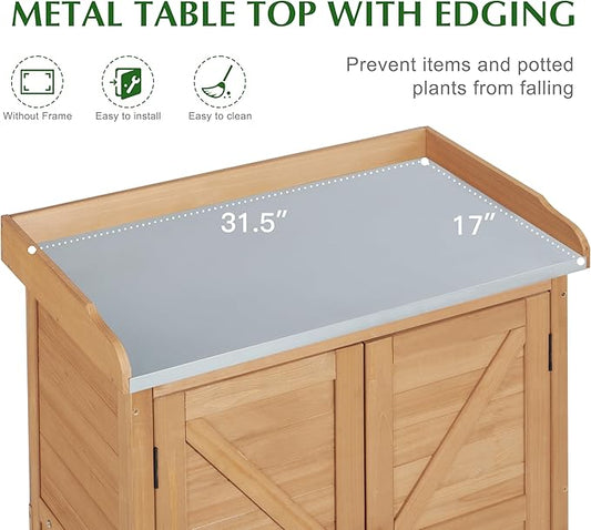 Storage Cabinet & Potting Bench Table with Metal Top