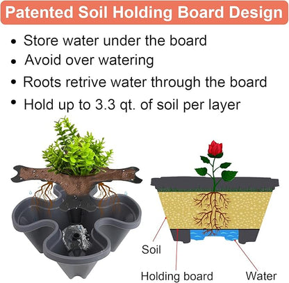 DUNCHATY Stackable Planter, Vertical Strawberry Planter with Garen Tool Set, Self Watering Garden Planter Indoor/Outdoor 5 Tier Herb Planter Pots for Growing Vegetables and Succulents, Dark Gray