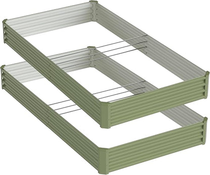 2PCS 8x4x1FT Galvanized Raised Garden Bed, Galvanized Planter Raised Garden Boxes Outdoor, Large Metal Raised Garden Beds for Vegetables-Green