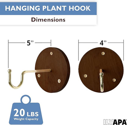 Ilyapa 3 Pack Metal Wall Plant Hangers - 5 Inch Plant Hanger for Indoor - Rustic Brass Finish Hooks for Hanging Plants, Baskets, and Macrame - Indoor Hangers for Plants, Lanterns or Wind Chimes