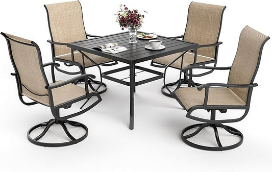 Pamapic Textilene Outdoor Dining Chair 1 Piece, Perfect for Garden, Backyard, Poolside, Patio, Beige