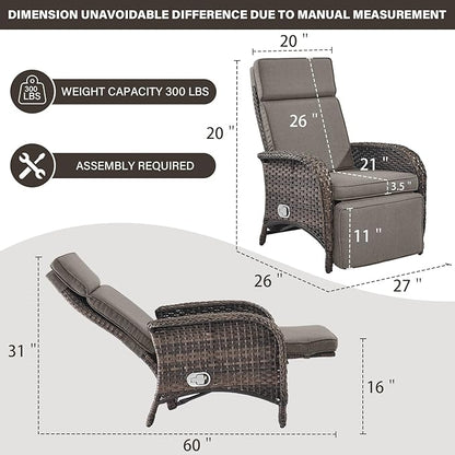 Belord Versatile Outdoor Recliner Chair - Reclining Patio Chair with Adjustable Backrest and Footrest, All-Weather Wicker Chaise Lounge Chair Outdoor for Pool Deck Brown