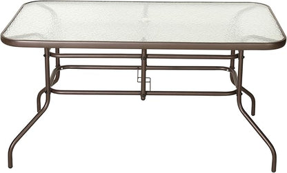 Flash Furniture Tory 31.5" x 55" Rectangular Tempered Glass Metal Table with Umbrella Hole, Bronze