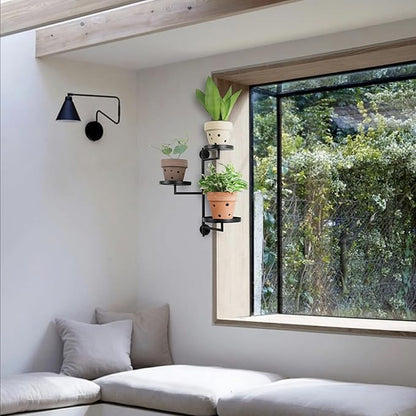 Rotating Window Wall Plant Shelves Stand Holder, 3 Tiered Metal Floating Plant Shelf Hanger Indoor , Window Sill Gifts