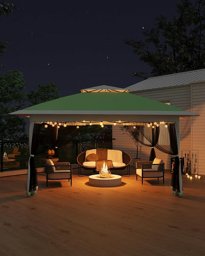 Canopy Tent 12x12 ft, Pop Up Gazebo One-Push Setup with 4 SandBags for Backyard Parties and BBQs, Mosquito Netting & Height Adjustable - Olive Green