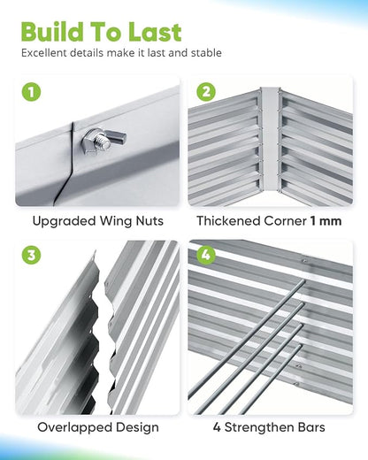 Quictent Galvanized Raised Garden Bed 6x3x2 Ft Metal Planter Box Bottomless for Backyard, Include 1 pc Tomato Cage, Silver