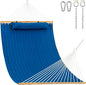 Lazy Daze 12 FT Double Quilted Fabric Hammock with Spreader Bars and Detachable Pillow, 2 Person Hammock for Outdoor Patio Backyard Poolside, 450 LBS Weight Capacity, Dark Blue/Natural